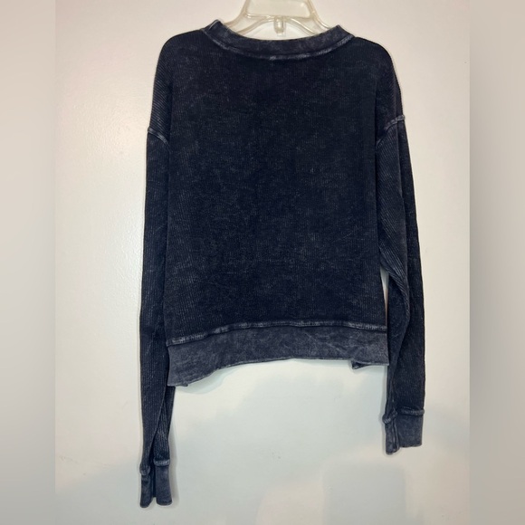 Simply Southern Boxy Ribbed Black Washed Sweatshirt Small Oversized Happy Face - Picture 6 of 7